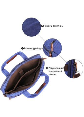 Сумка для ноутбука та документів текстильна синя 20184 розмір 45х33х5 см Vintage (362418162)