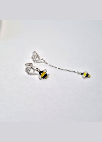 Срібні сережки гвоздики на фіксаторах Бджілка Срібло 925 проби Родоване 1.60г 1459 No Brand (306742822)