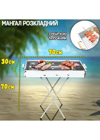 Переносний мангал барбекю гриль BARBECUE TRAY 770SS MD-008 70х30х70 см з решіткою, металевий портативний мангал Domotec (363833282)