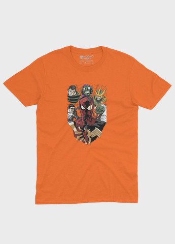 Помаранчева демісезонна футболка для хлопчика з принтом супергероя - людина-павук (ts001-1-ora-006-014-096-b) Modno