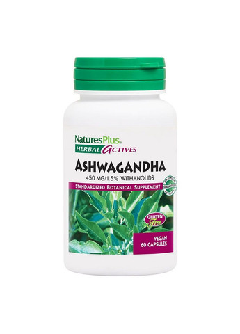 Натуральна добавка Herbal Actives Ashwagandha 450 mg, 60 вегакапсул Natures Plus (293338131)