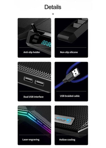 Підставка для ноутбука з охолодженням K40 з RGB-підсвіткою Laptop Cooling Pad Grey VHG (334305071)