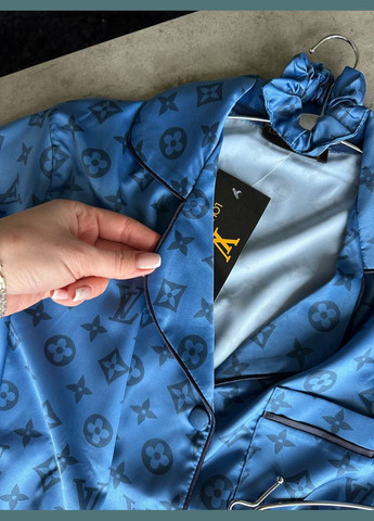 Синяя всесезон женская пижама lv рубашка + брюки Vital-Textile 1042