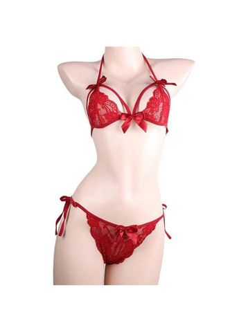 Червоний комплект жіночої сексуальної білизни з бантиками — еротична білизна No Brand