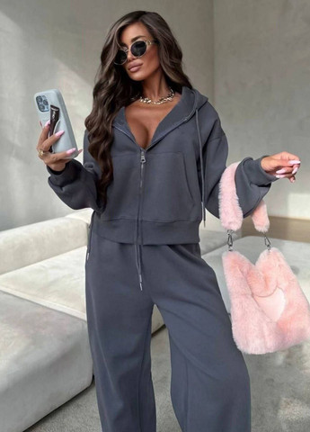 Базовый повседневный демисезонный оверсайз кстюм двойка: укороченный худые на молнии + штаны палаццо Allthings (364461051)