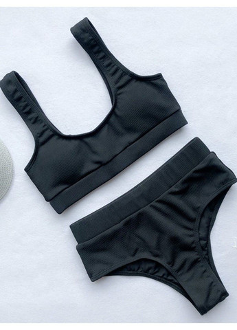 Чорний купальник роздільний sport у рубчик з високою талією чорний No Brand