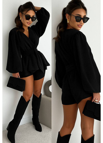 Комбинезон женский из микро-вельвета Style Point комбинезон-шорты однотонный чёрный повседневный, кэжуал вельвет