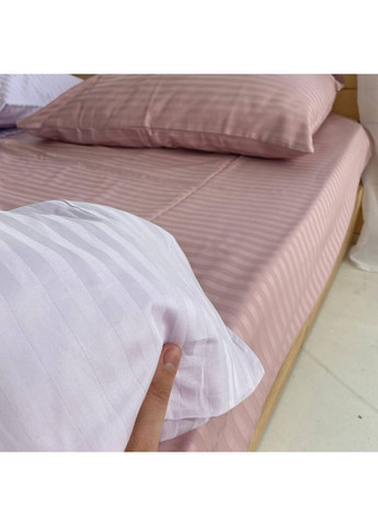 Постельное белье Пудра+Лаванда страйп сатин PREMIUM Евро размер, наволочки 50/70 No Brand (364216057)
