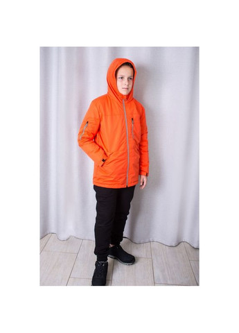 Оранжевая демисезонная оранжевая удлиненная куртка на флисе для мальчика 128 см No Brand