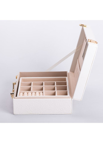 Шкатулка-органайзер для украшений из эко-кожи, 2 яруса, с зеркалом Белый Yiwu (360454760)