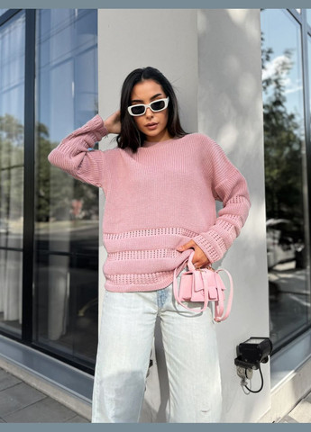 Розовый демисезонный женский базовый свитер розового цвета 30179 No Brand