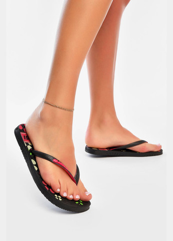 Черные пляжные вьетнамки женские резина черно-розового цвета Let's Shop