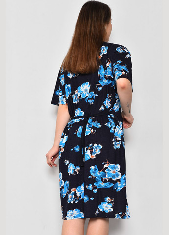 Халат женский батальный с цветочным принтом темно-синего цвета Let's Shop (280777179)