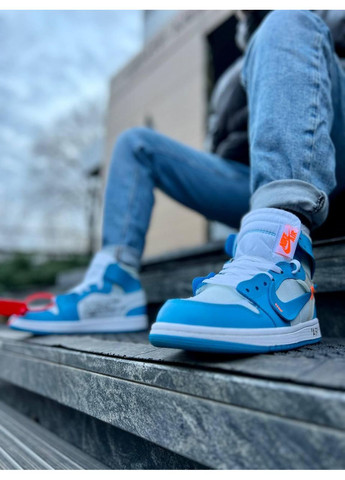 Белые демисезонные кроссовки мужские nike air jordan retro 1 off white blue найк аир джордан No Brand