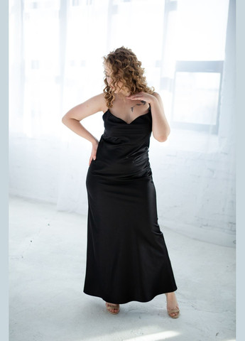 Чорна святковий, коктейльна, вечірня чорна шовкова вечірня сукня "дейзі" максі з відкритою спиною з відкритою спиною Fayna однотонна