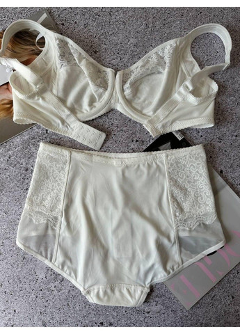 Білий комплект мереживної білизни бюстгальтер з трусиками з високою посадкою білий Lanny Mode