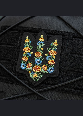 Нашивка Тризуб Чорнобривці (вишивка) Black M-TAC (315047663)
