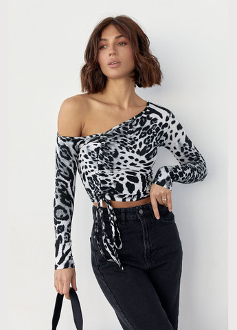Леопардовый кроп-топ с открытым плечом Liton (296909128)