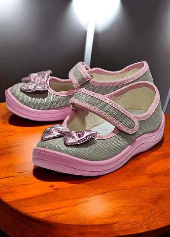 Золотые детские ортопедические тапочки на липучке для девочки Waldi с бантом