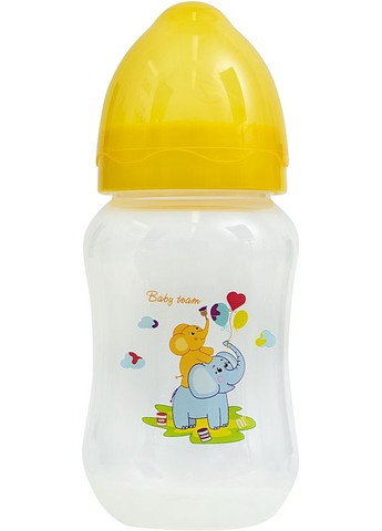Бутылочка для кормления с широким горлышком и силиконовой соской, 250 мл, 0+, желтая 250ml (1237186-36490825) Baby Team (365799517)