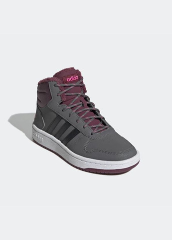 Сірі всесезонні кросівки kids hoops 2.0 mid grey five/core black/screaming pink р.3//22.5см adidas