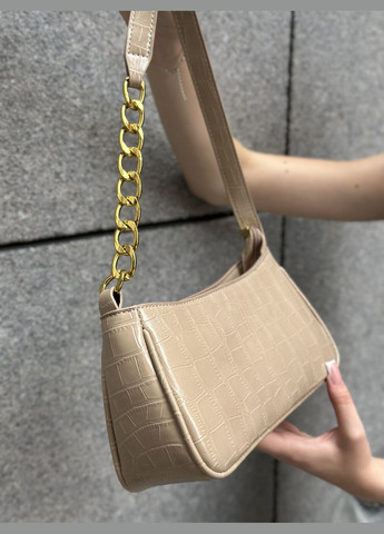 Жіноча бежева сумка через плече багет рептилія No Brand (303323009)