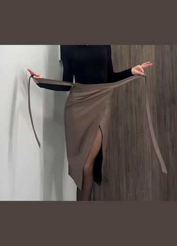 Бежевая коктейльный, кэжуал, повседневная, откровенный, вечерний стильная длинная меди женская юбка на запах из экокожи 42-48 бежевая, черная No Brand