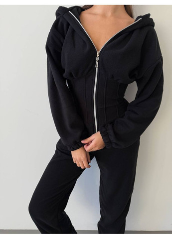 Женский комбинезон FINO Mode комбинезон-брюки однотонный чёрный спортивный, повседневный, вечерний, домашний, кэжуал флис