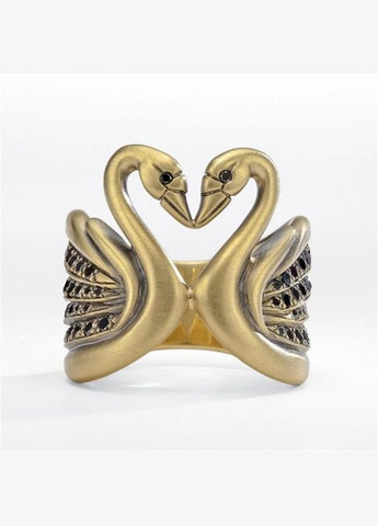 Кольцо женское в виде лебедей с черными камнями золотистое р 18 Fashion Jewelry (285110706)