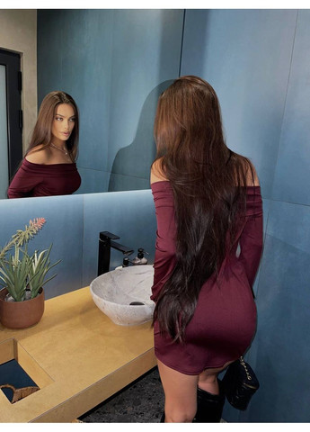 Бордова коктейльна, вечірня жіноча сукня з відкритими плечима No Brand