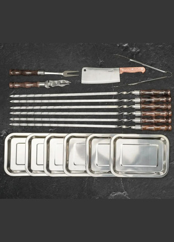 Набор для пикника с шампурами "Ран" в деревянном кейсе из 37 предметов на подарок куму, брату, свату, мужу Handmade WC-011 (346085173)