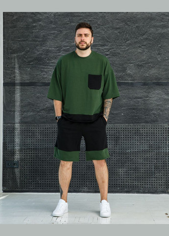 Темно-зелений демісезонний спортивний костюм комплект оверсайз-кишеня Stylish Touch