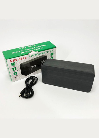 Електронний настільний годинник -862S-6 чорний з білим підсвічуванням, з датчиками температури та вологості VST (372908630)