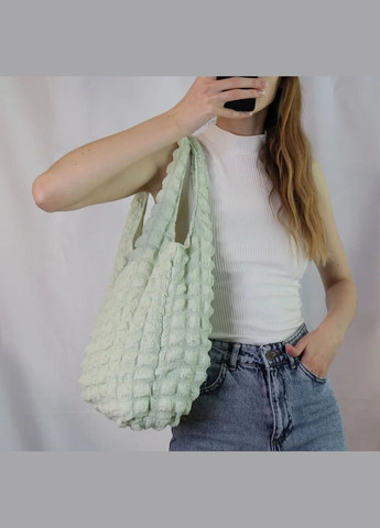 М'ятна сумка-шопер в кубик велика м'яка корейський стиль фактурна рельєфний візерунок об'ємна комфортна повсякденна вінтаж няшна No Brand (322059697)