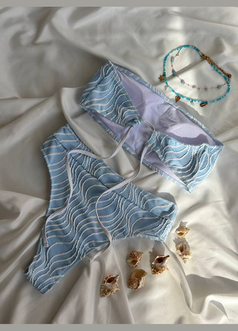 Светло-голубой летний яркий топ бандо с высокой посадкой раздельный, бандо Vakko