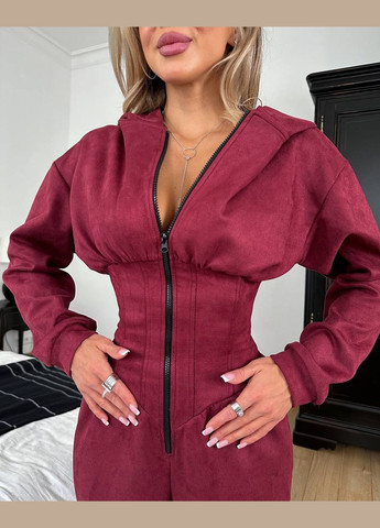 Комбінезон жіночий бордовий, на талії імітацією корсета, на блискавці, красивий та стильний No Brand 894-2 однотонний бордовий