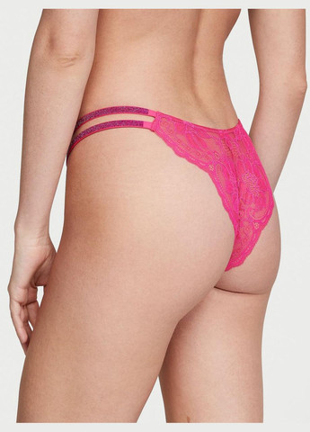 Жіночі трусики Double Shine Strap Lace Brazilian XS рожеві Victoria's Secret (290147837)