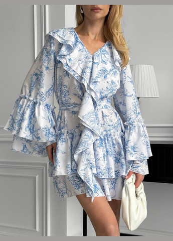 Блакитна повсякденний жіноча сукня з квітковим принтом Україна з квітковим принтом