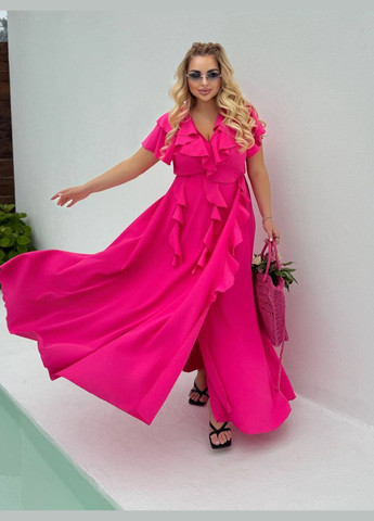 Рожева повсякденний, святковий, коктейльна, вечірня довга сукня з воланами на запах Україна
