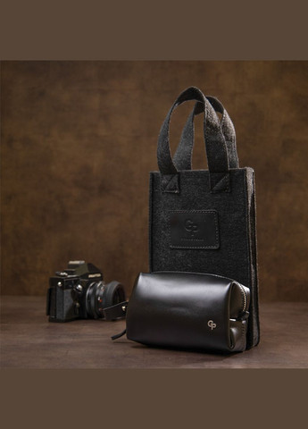 Шкіряна глянсова чоловіча косметичка 11413 Чорний Grande Pelle (298568449)