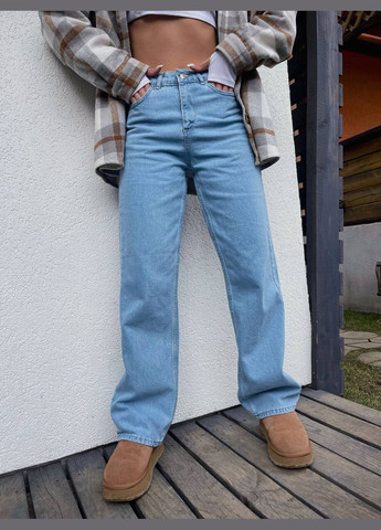 Женские стильные трендовые голубые джинсы трубы-палаццо качественный прямой крой Джинси No Brand - (285785586)