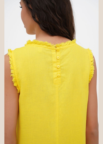 Желтое минималистичное свободное платье без рукавов из тонкого льна гран при, без вышивки. черный, р.52, код 0344/52/147 ГАЛЕРЕЯ ЛЬОНУ