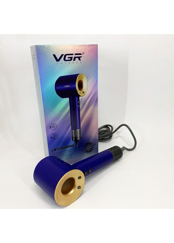 Фен профессиональный V-445 BLUE, 3 уровня обдува, 4 уровня температуры, 1600 Вт VGR (364666051)