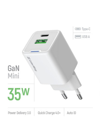 Мережевий зарядний пристрій GaN Mini 35W PD Port PPS USB (Type-C PD + USB QC4.0) White (CW-CHS055PD-WT) Colorway (336959597)