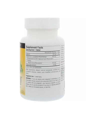 Ресвератрол Resveratrol 200 мг, 30 таблеток Source Naturals (361116737)