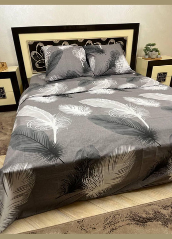 Постільна білизна бавовняна Пір`я Двоспальна 180 x 220 Бязь Сіра 70 х 70 No Brand (278274731)