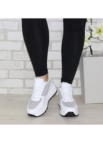 Жіночі зимові шкіряні кросівки на товстій підошві Fashion білі зими (370877887)