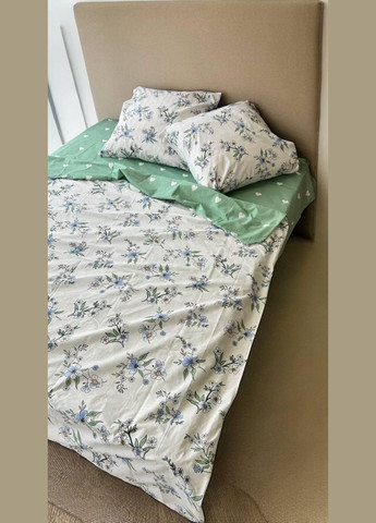 Постільна білизна бавовняна Квіти Двоспальна Простирадло на гумці 180x200х20 Бязь Білий 70 х 70 No Brand (292405856)