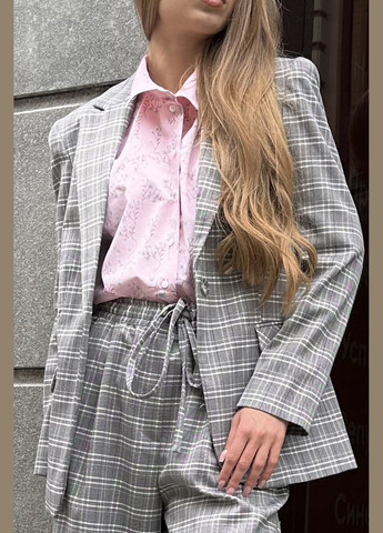 Серый женский удлиненный жакет в клетку (ll211325786) LadyLike - всесезон