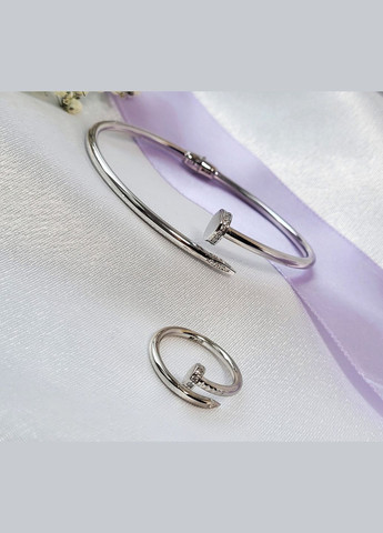 Серебряный браслет женский Гвоздь с белыми камнями 18 см серебро 925 пробы Родированное 3003р 8.85г Nobrand (363969316)